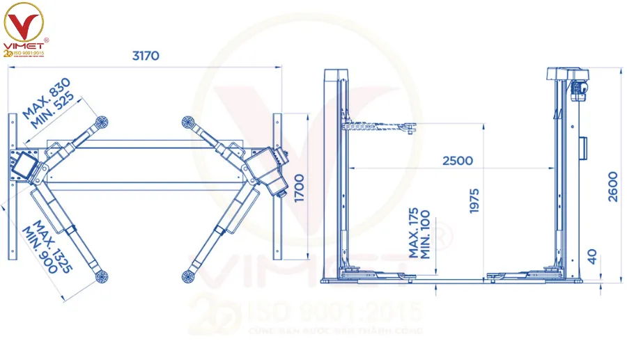 [Cập Nhật 2026] Tổng Hợp Kích Thước Cầu Nâng 2 Trụ Chi Tiết