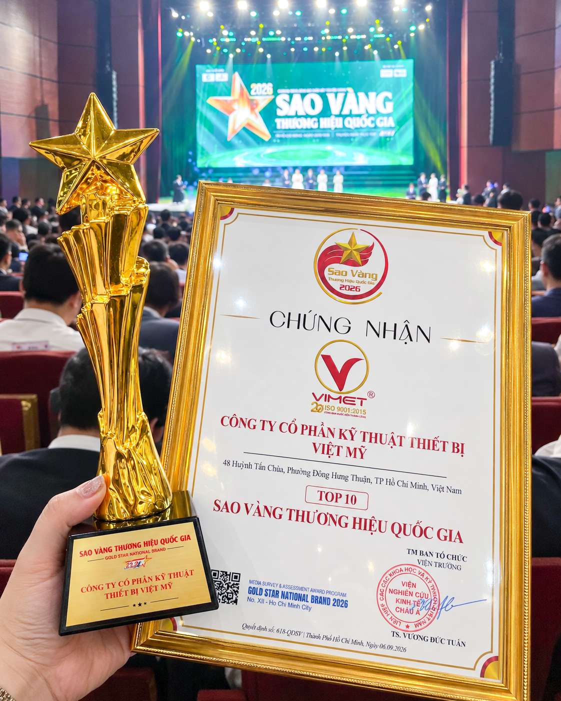 VIMET CORP Tự Hào Nhận Giải Top 10 Sao Vàng Thương Hiệu Quốc Gia