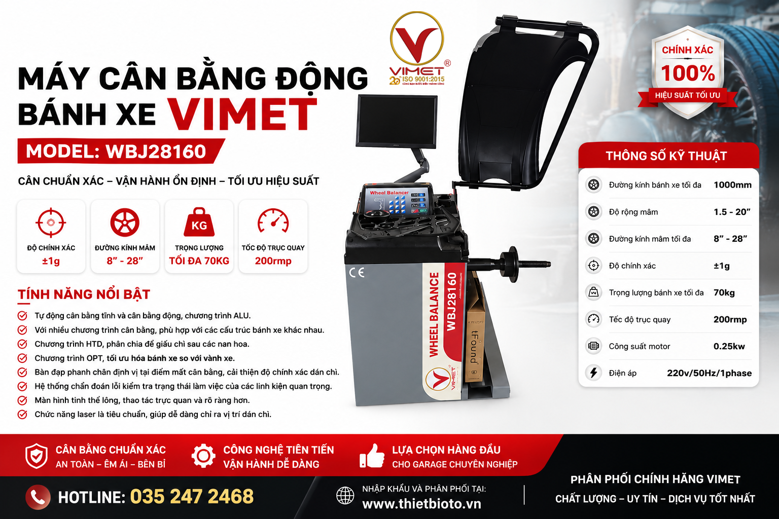 Máy cân bằng động bánh xe VIMET WBJ28160