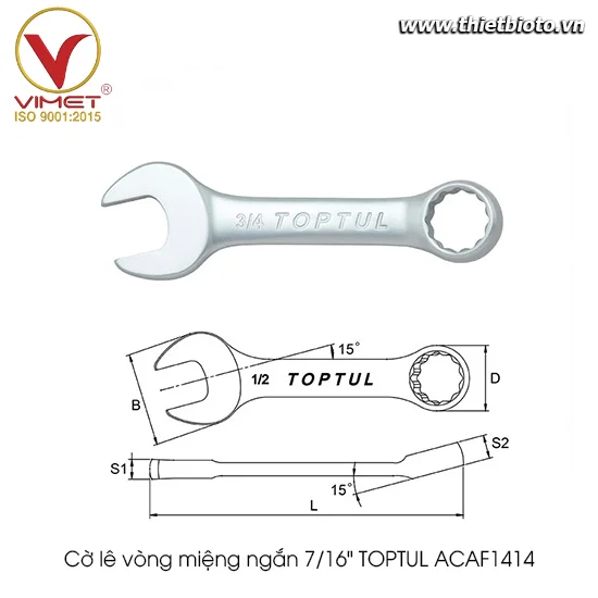 Cờ lê vòng miệng ngắn 7/16" TOPTUL ACAF1414