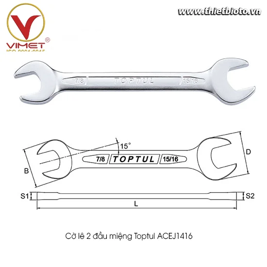 Cờ lê 2 đầu miệng Toptul ACEJ1416