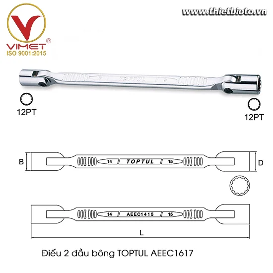 Điếu 2 đầu bông 16x17mm TOPTUL AEEC1617
