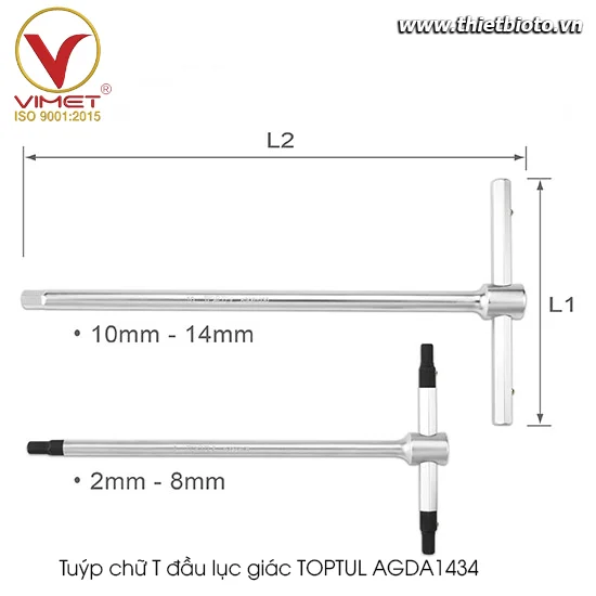 Tuýp chữ T đầu lục giác Toptul AGDA1434