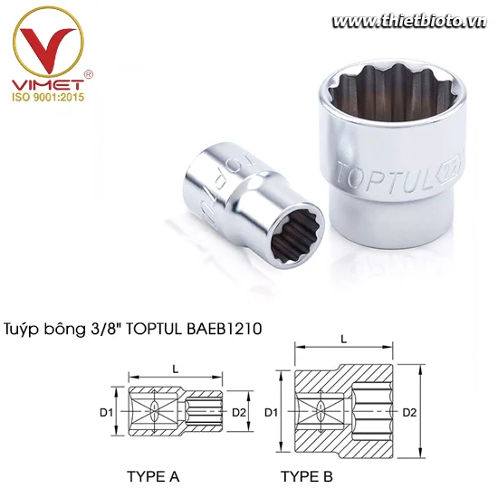 Tuýp bông 3/8" TOPTUL BAEB1210