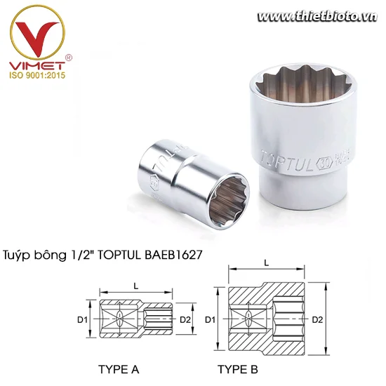 Tuýp bông 1/2" TOPTUL BAEB1627