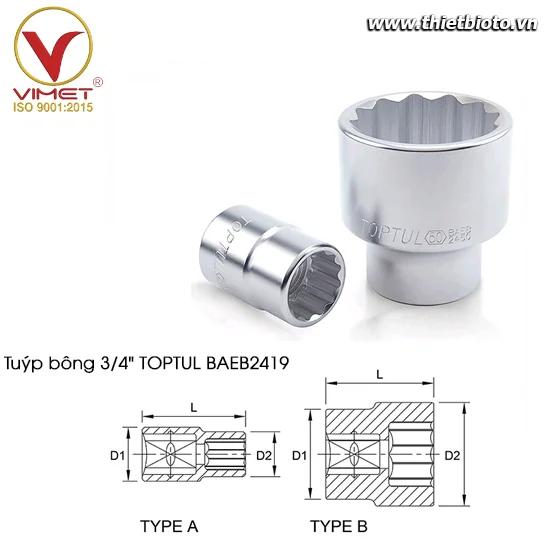 Tuýp bông 3/4" TOPTUL BAEB2419
