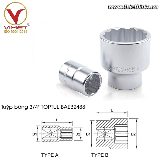 Tuýp bông 3/4" TOPTUL BAEB2433