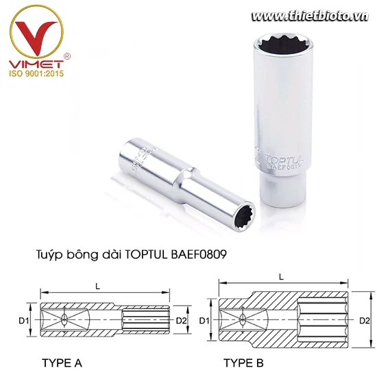 Tuýp bông dài 1/4" TOPTUL BAEF0809