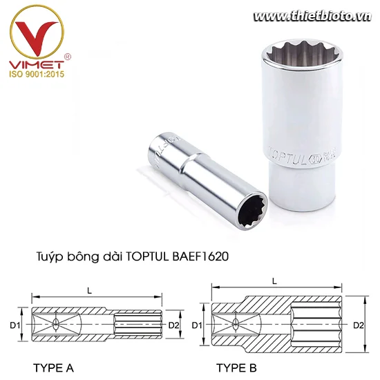 Tuýp bông dài 1/2" TOPTUL BAEF1620