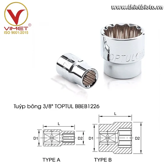 Tuýp bông 3/8" TOPTUL BBEB1226