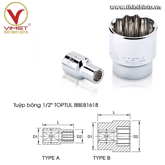 Tuýp bông 1/2" TOPTUL BBEB1618