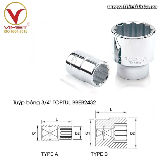 Tuýp bông 3/4" TOPTUL BBEB2432