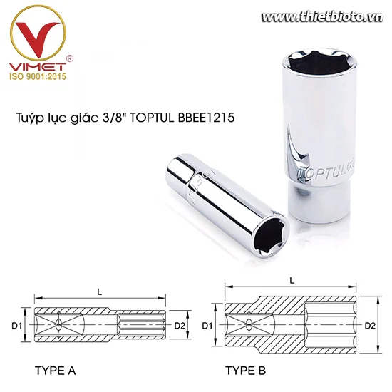 Tuýp lục giác dài 3/8" TOPTUL BBEE1215