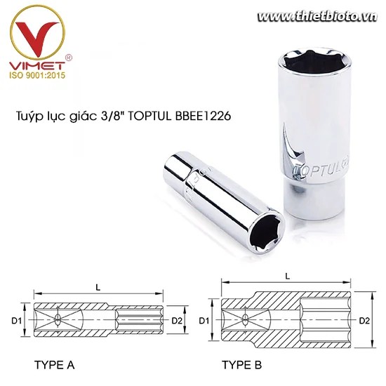Tuýp lục giác dài 3/8" TOPTUL BBEE1226