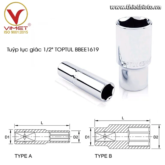 Tuýp lục giác dài 1/2" TOPTUL BBEE1619
