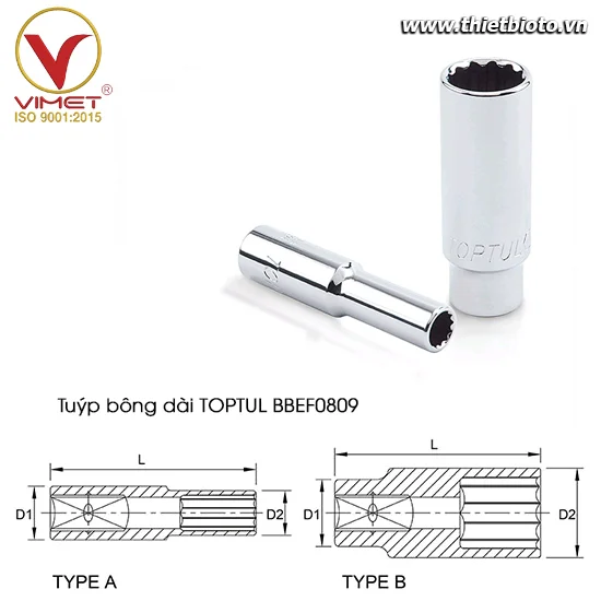 Tuýp bông dài 1/4" TOPTUL BBEF0809
