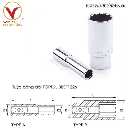 Tuýp bông dài 3/8" TOPTUL BBEF1226