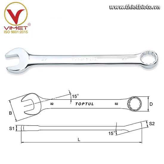 Cờ lê đầu vòng miệng 15mm Toptul AAAB1515