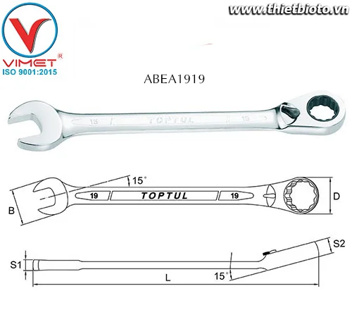 Cờ lê đầu vòng miệng Toptul ABEA1919
