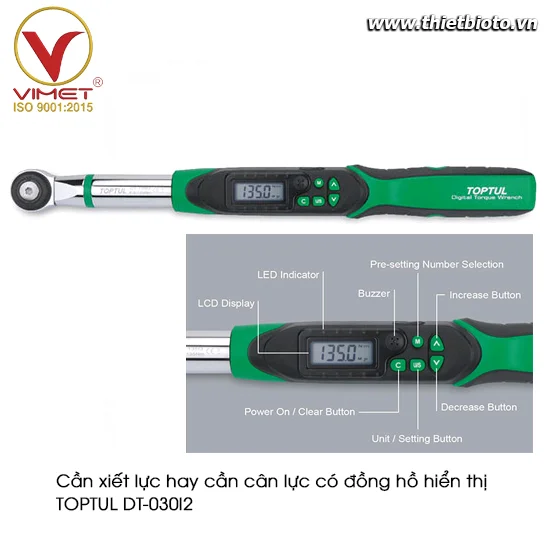 Cần xiết lực hay cần cân lực có đồng hồ hiển thị TOPTUL DT-030I2