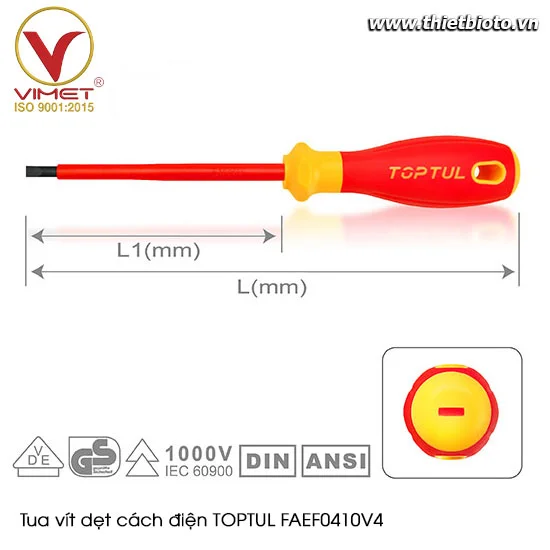 Tua vít dẹt cách điện TOPTUL FAEF0410V4