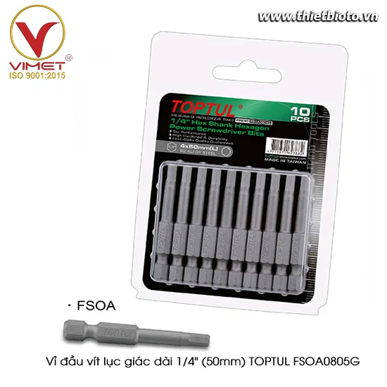 Vỉ đầu vít lục giác dài 1/4" (50mm) TOPTUL FSOA0805G