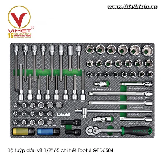 Bộ tuýp đầu vít 1/2" 65 chi tiết Toptul GED6504