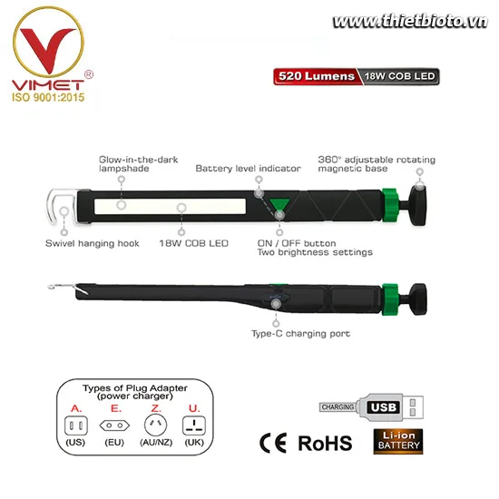 Đèn kiểm tra LED sạc điện TOPTUL JJAT0718