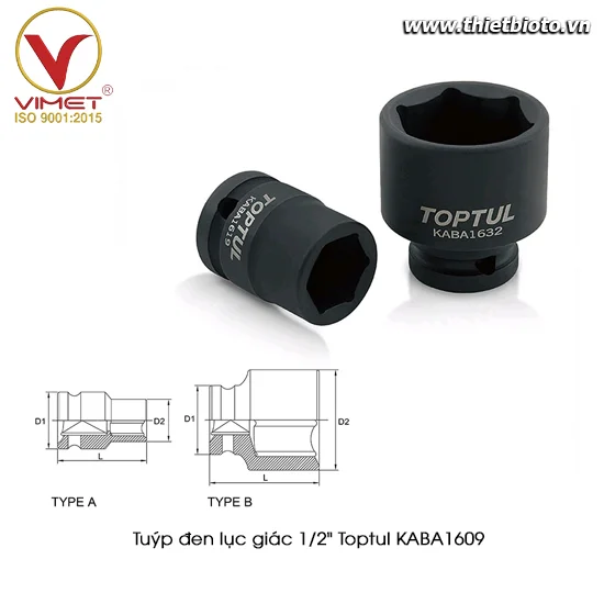 Tuýp đen lục giác 1/2" TOPTUL KABA1609