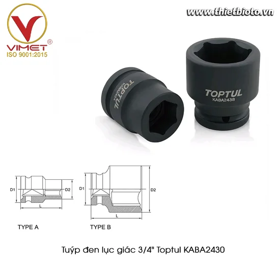Tuýp đen lục giác 3/4" TOPTUL KABA2430