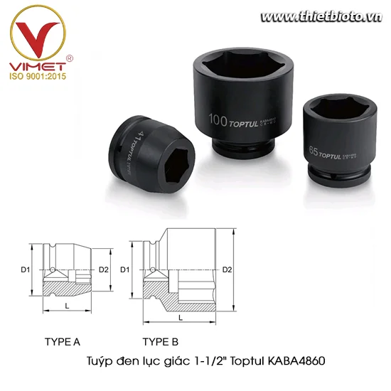 Tuýp đen lục giác 1-1/2" TOPTUL KABA4860