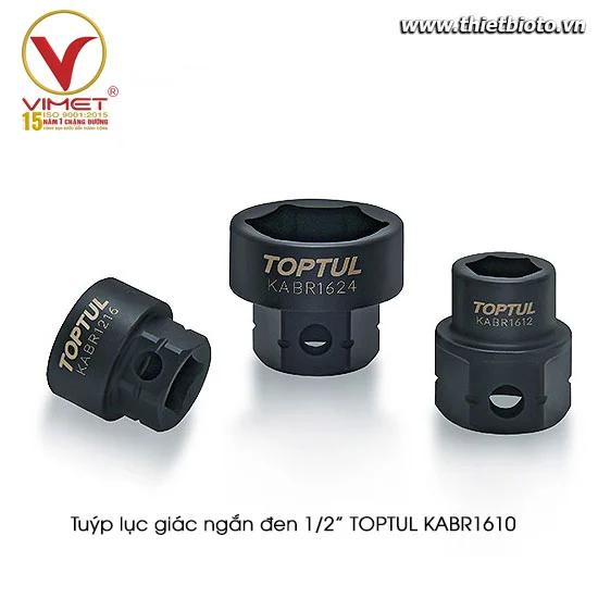 Đầu tuýp đen lục giác ngắn 1/2" 12.5mm sq. TOPTUL KABR1610