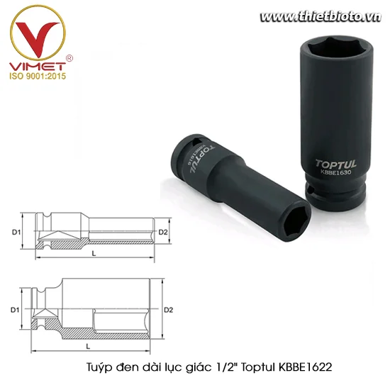 Tuýp đen dài lục giác 1/2" TOPTUL KBBE1622