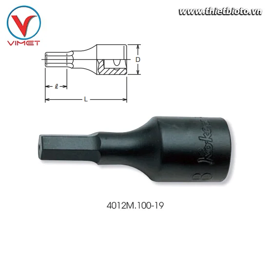 Đầu tuýp mũi lục giác 19mm Koken 4012M.100-19